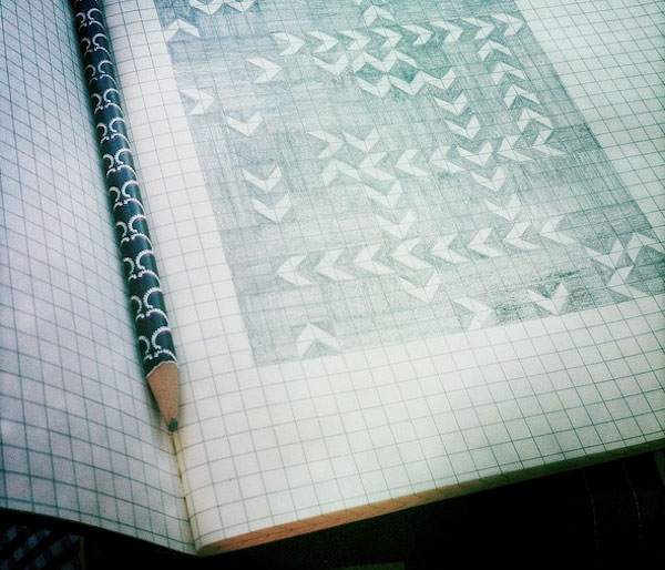 Sketch Book with Quilt Pattern and Pencil