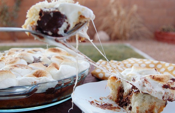 Fork Pulling a Bite of Marshmallow Pie from Plate