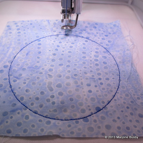 Machine Embroidering Circle onto Patterened Fabric