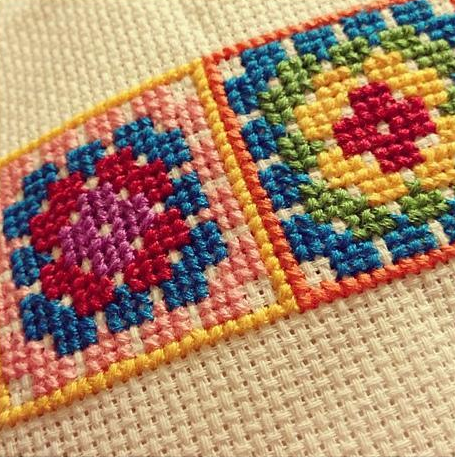 Close Up of Colorful Embroidered Squares
