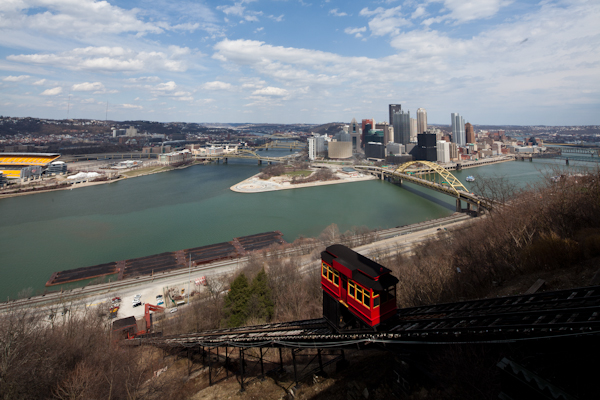 Normal Image of HDR image of Allegheny River, Trolley & Downtown Pittsburgh Skyline