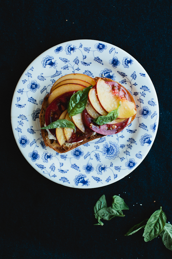 Peach Dish on a Blue Patterned Dish 