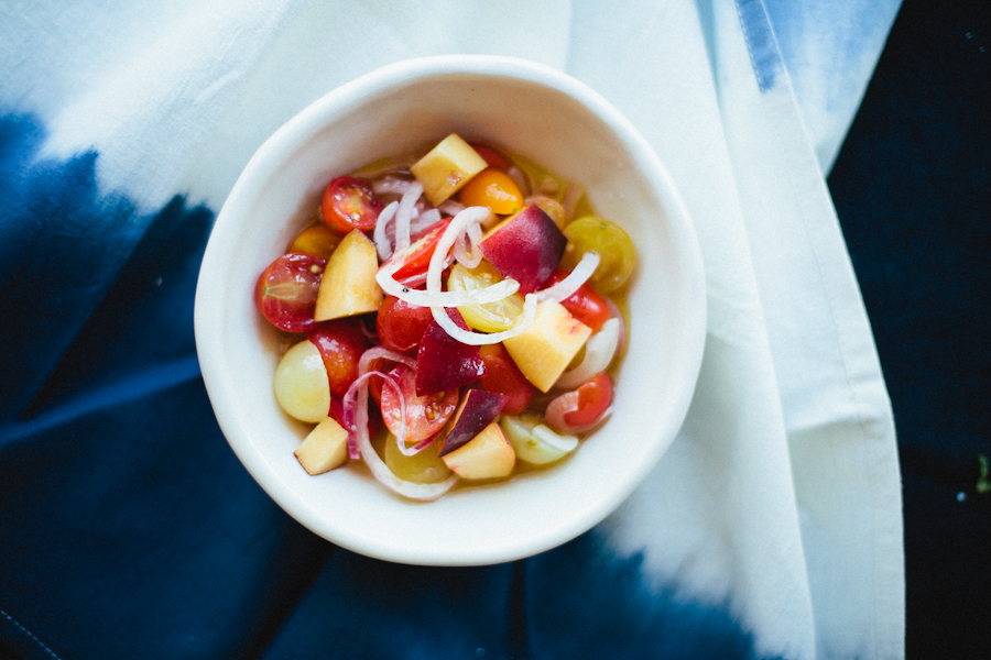 View of Peach Salad in Bowl