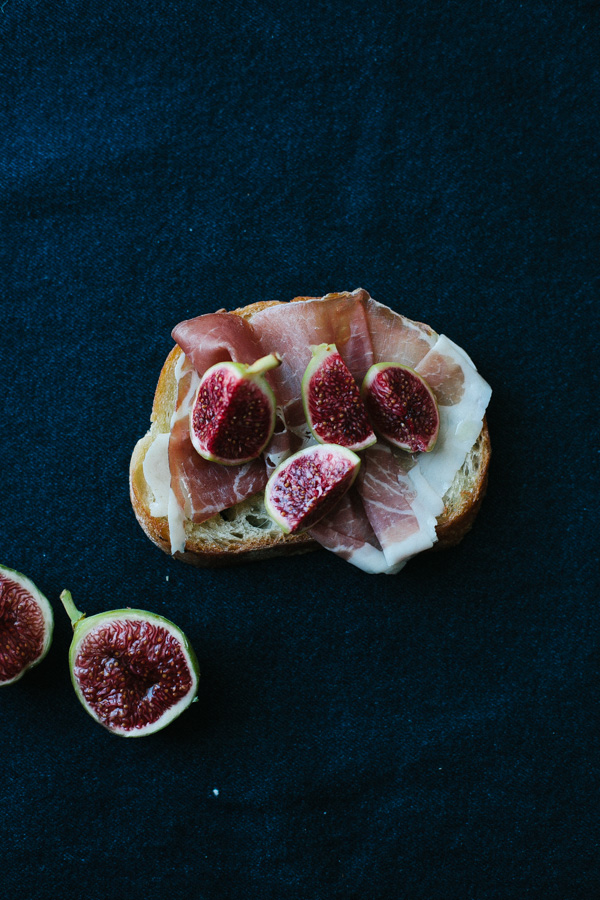 Slice of Bread Topped with Prosciutto and Figs