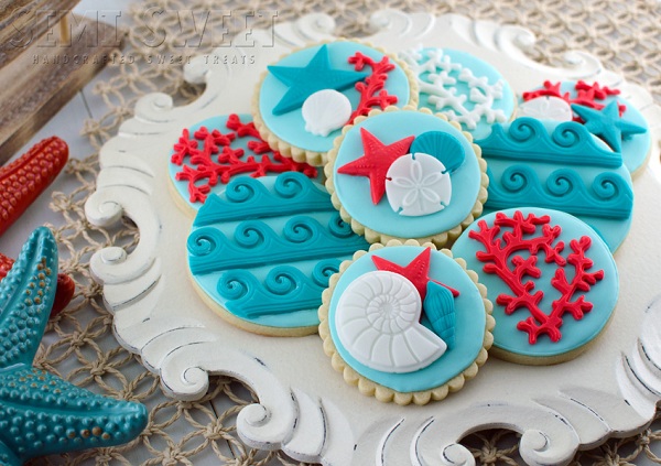 Cookies Topped with Nautical Themed Fondant Toppers