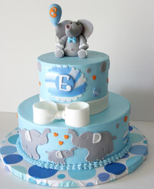 Blue Cake with Elephant and Balloon on Top