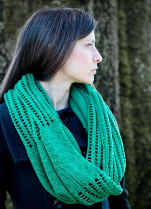 Woman Wearing Green Infinity Scarf, Looking Over her Shoulder