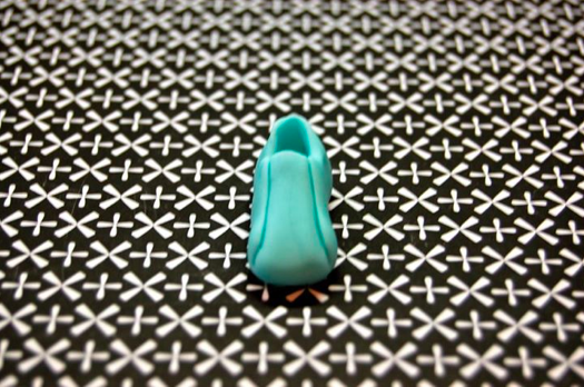 Close Up of Front of Shoe-Shaped Fondant with Two Lines Added