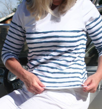 Woman Modeling Striped Nautical Shirt