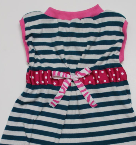 Nautical Dress with Pink Bow and Pink Trim