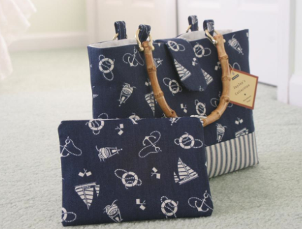 Two Totes Featuring Nautical Patterned Fabric 