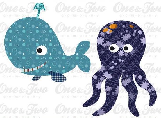 Patterned Cartoon Whale and Ocotopus