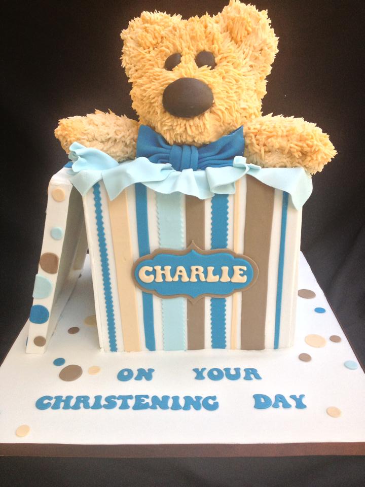 Cake Modeled as Bear Sitting in Box 