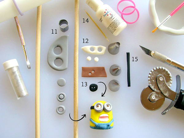 Fondant Tools Laid Out with Pieces of Fondant and Minion