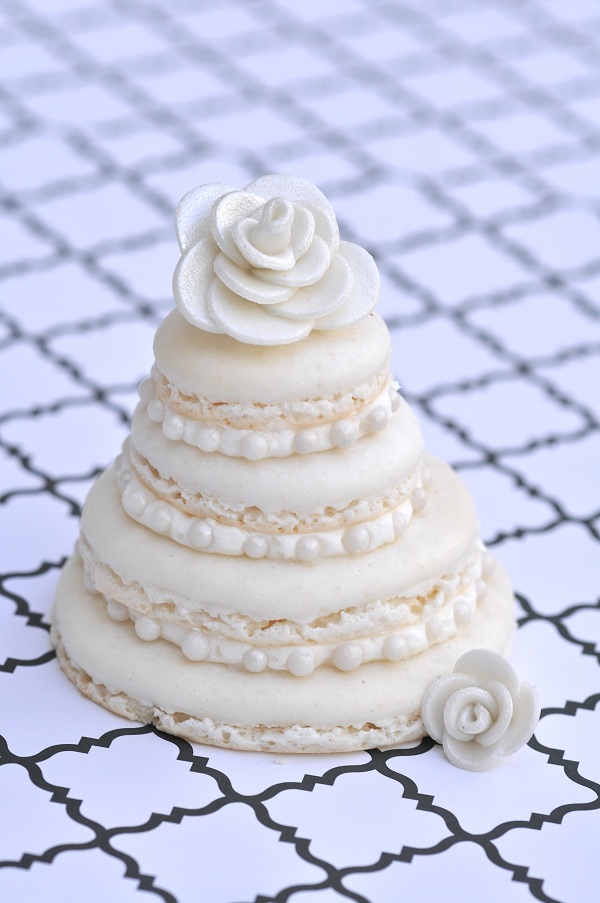 Layered Macaroon Topped with Fondant Rose