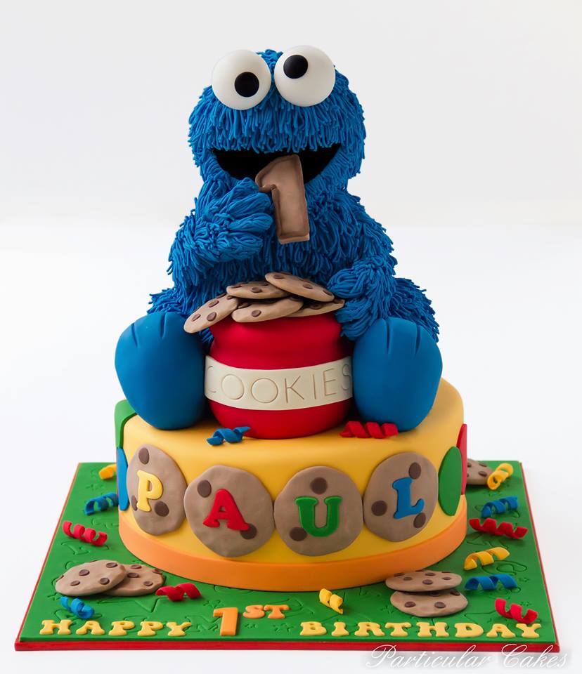 Cake Shaped Like Cookie Monster Noshing on Cookies