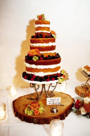 Naked Cake with Berries and Roses, on Stand