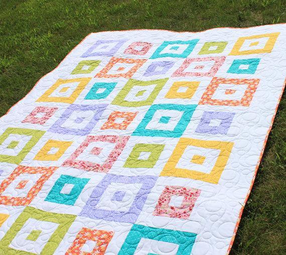 Quilt with Patterned Framed Blocks