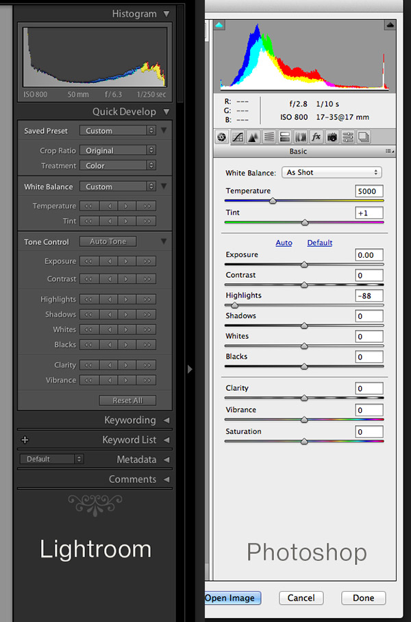 Image of Lightroom and Photoshop Control Panels 