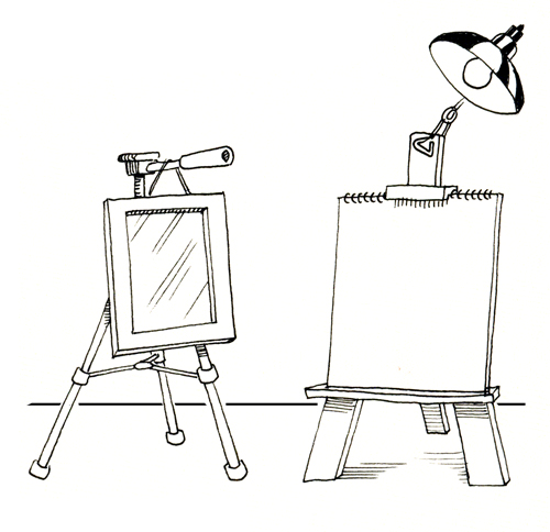 Sketch of Two Easels, One with Mirror, One with Sketch Pad