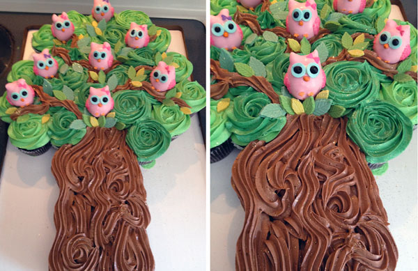 Cupcakes in Shape of Owls in a Tree