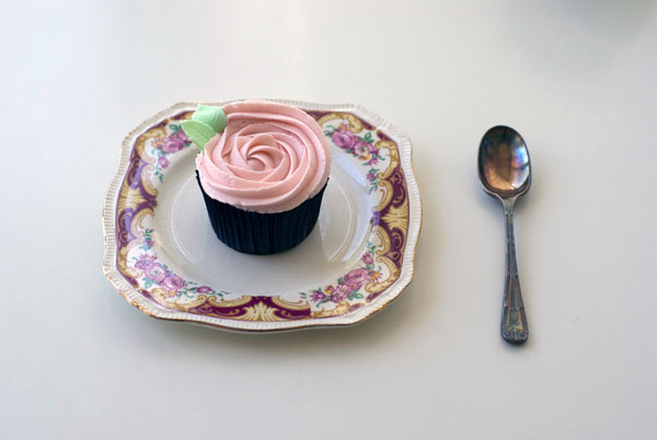 Pink Cupcake on Plate with Spoon