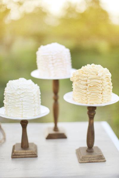 Three White Cake Featured on Three Cake Stands