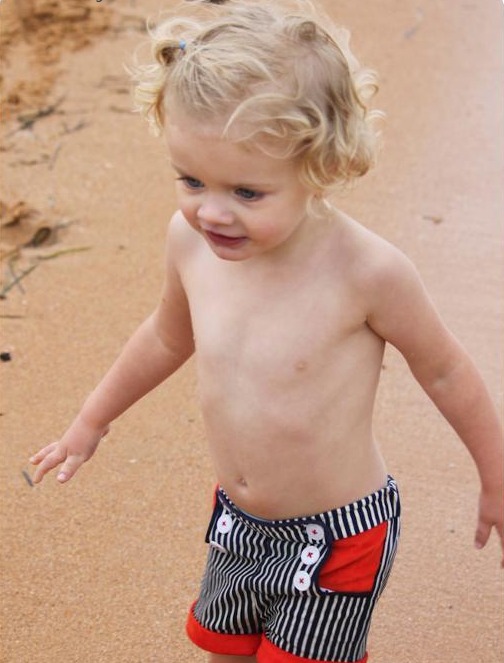 Little Blonde Boy Wearing Sailor Shorts