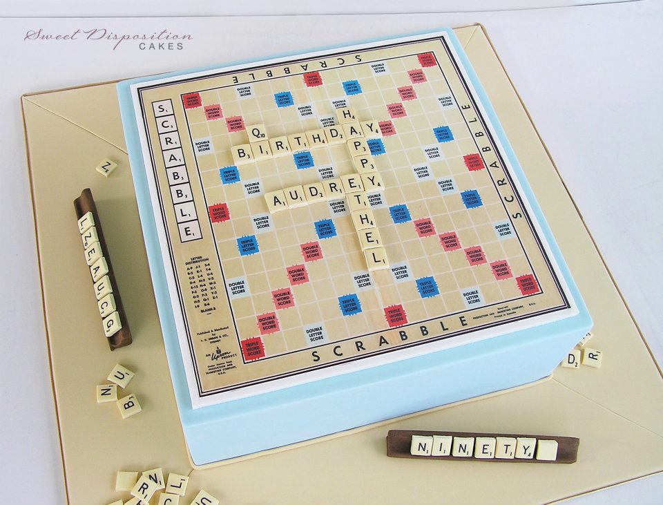 Cake in Shape of Scrabble Board, Complete with Pieces