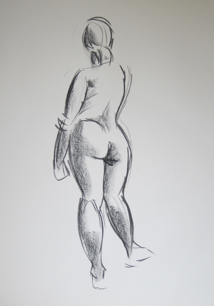 Sketch of Nude from Behind, Shadows Added