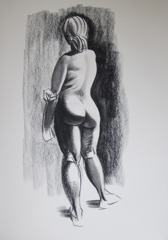 Sketch of Nude from Behind, Textured Further