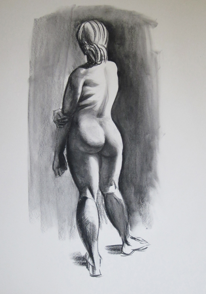 Sketch of Nude from Behind, Shaded, Blended