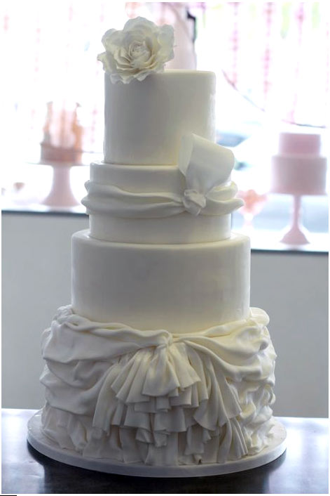 Tiered White Cake with Fabric-Inspired Folds, Like a Southern Bride Dress