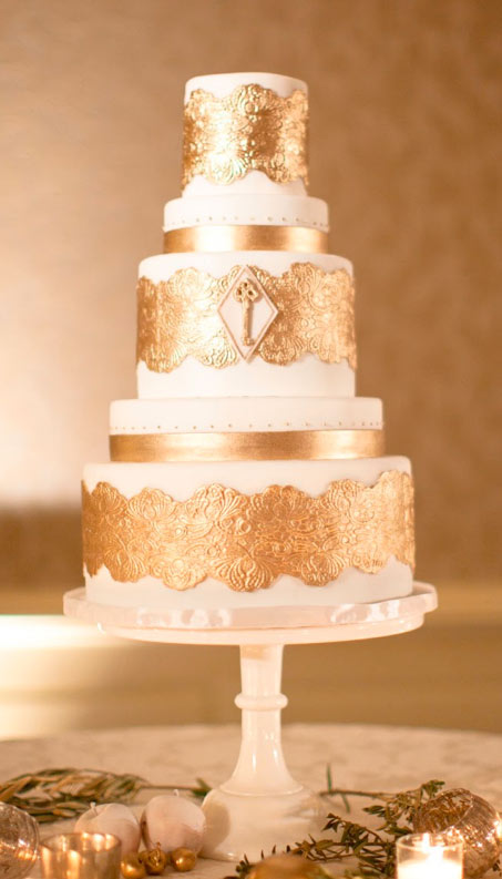 Tiered Cake with Gold Decoration and Gold Key