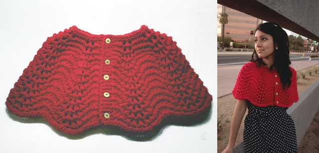 Woman Modeling Red Knit Poncho