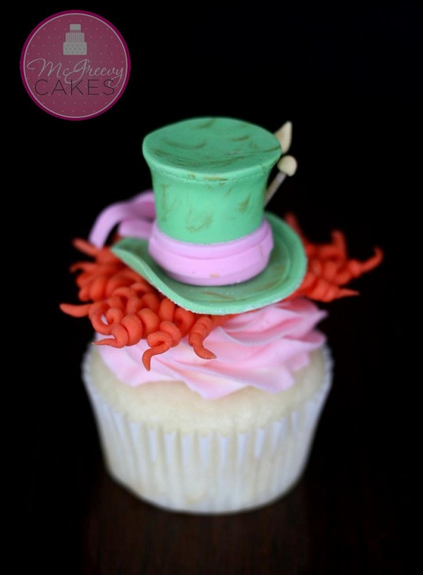 Mad Hatter Fondant Topper on Colorful Cupcake