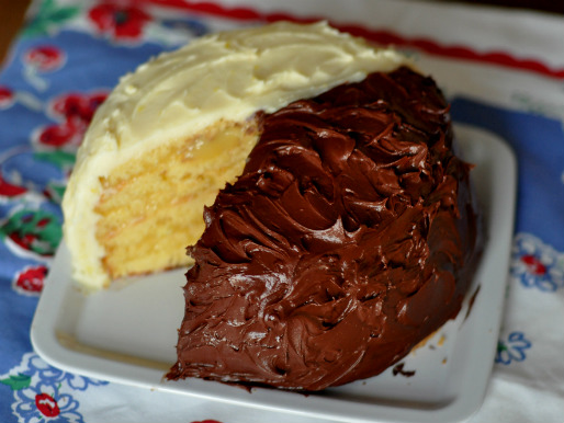 Iced Doberge Cake on Plate