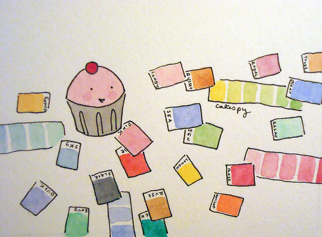 Cartoon of Cupcake Surrounded by Color Samples