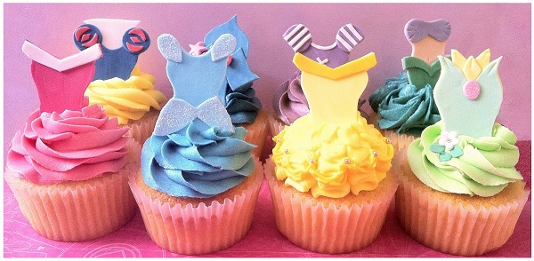 Cupcakes Topped with Fondant Princess Dresses