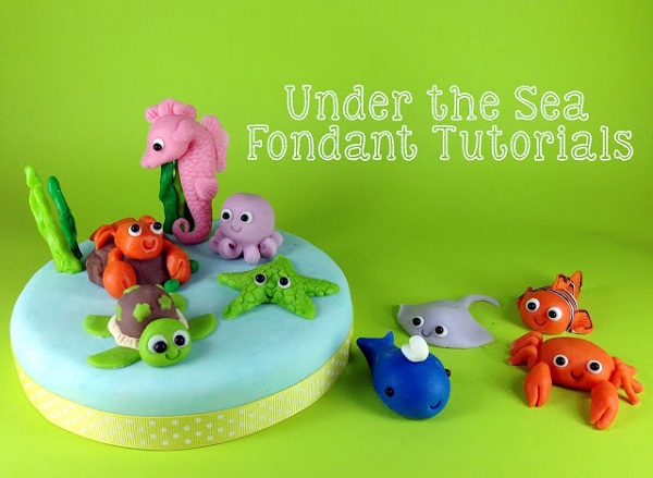 Mini Fondant Sea Creatures Cupcake Toppers