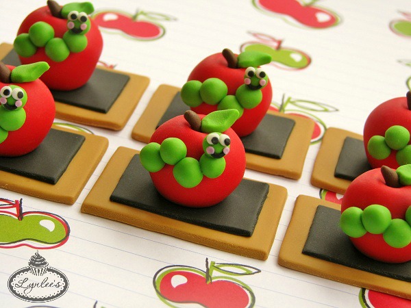 Fondant Apples with Caterpillars