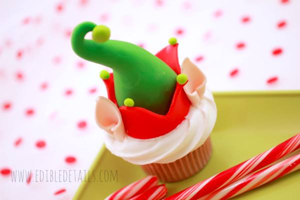 Cupcake Topped with Green Elf Hat Fondant Topper