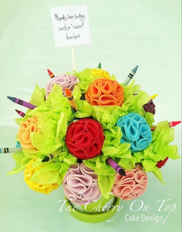 Fondant Bouquet with Flowers and Crayones