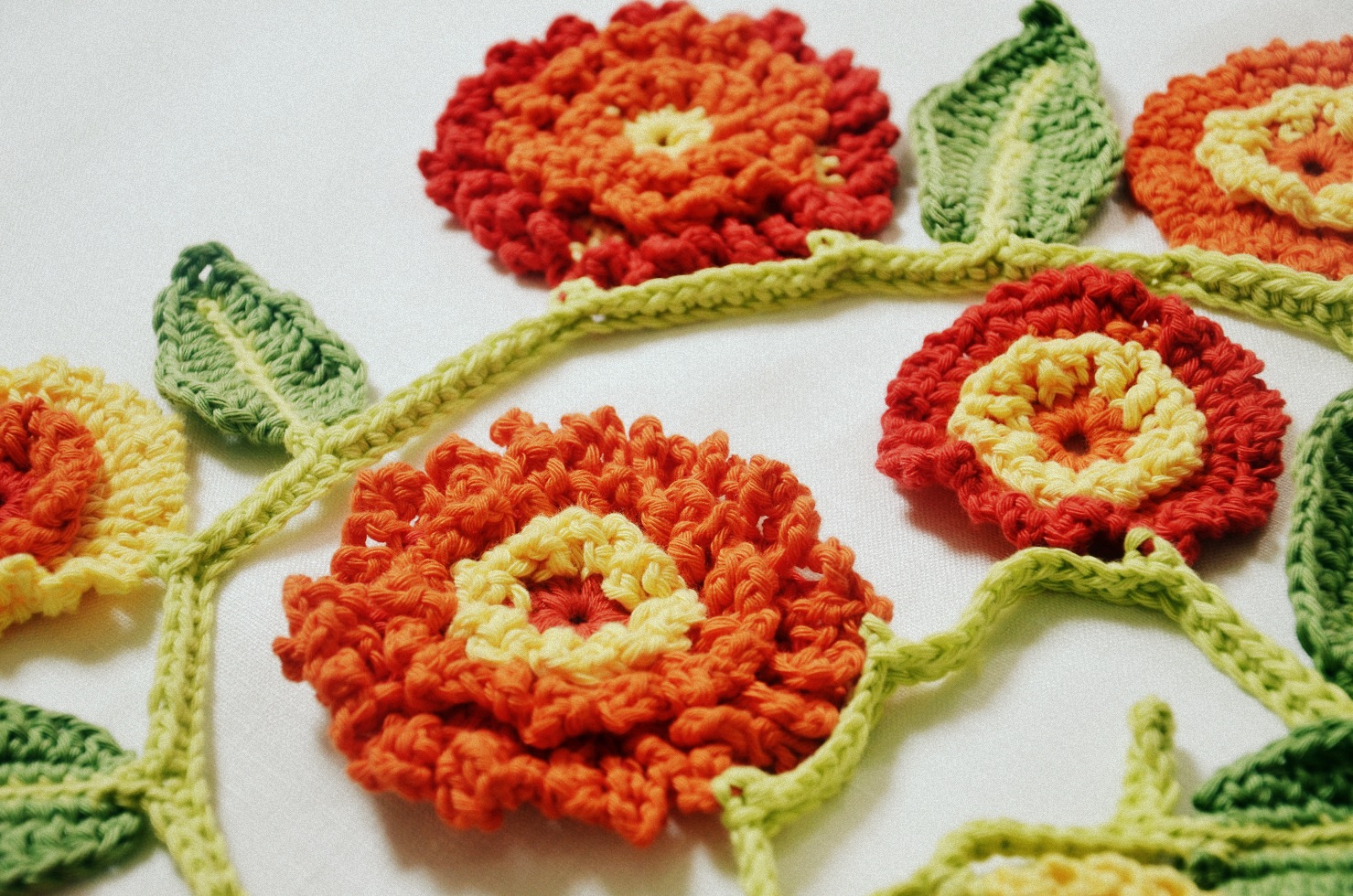 Knitting Garland or Orange Marigolds