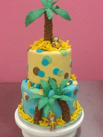 Layered Cake with Monkey and Palm Tree on Top