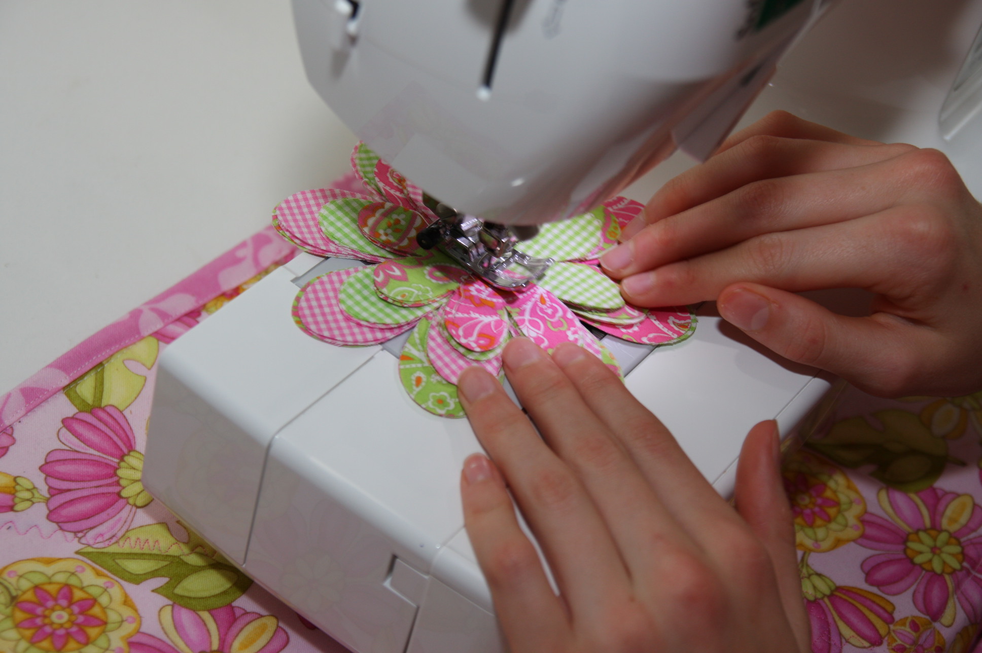 Machine Stitching the Flower