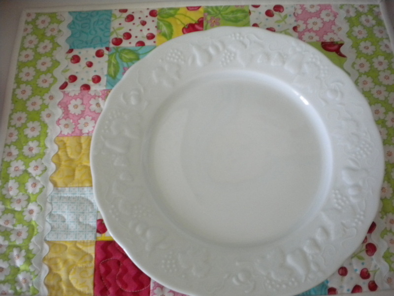 Quilted Placemat, White Plate on Top