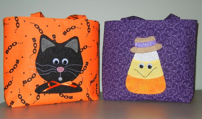 Treat Bags with Cute Black Cat and Candy Corn