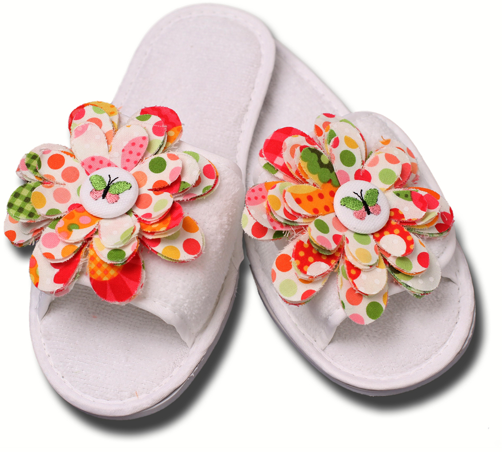 Slippers Decorated with Embroidered Flowers