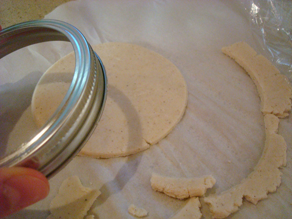 Cutting Piece of Dough with Mason Jar Top